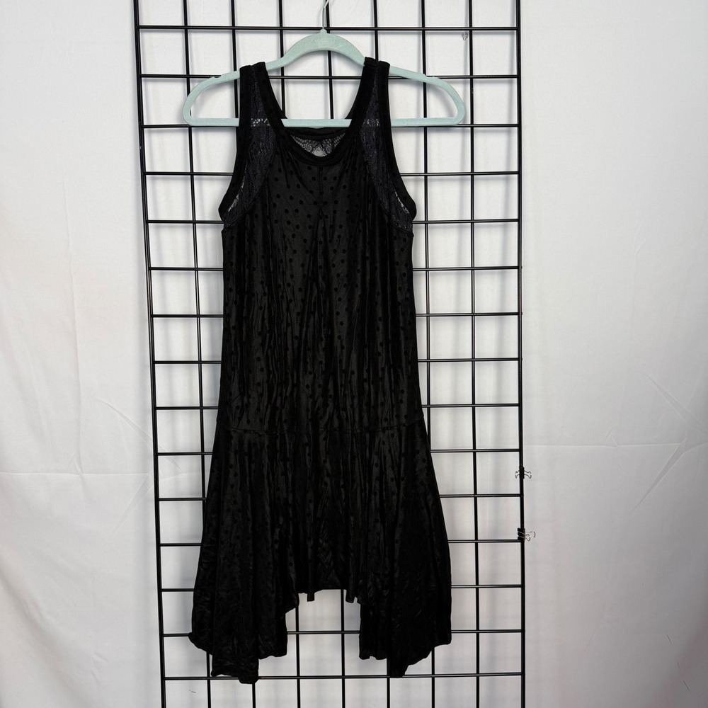 Free People Dress Womens‎ XS Black Burnout Polka Dot Lace Back Handkerchief Hem
